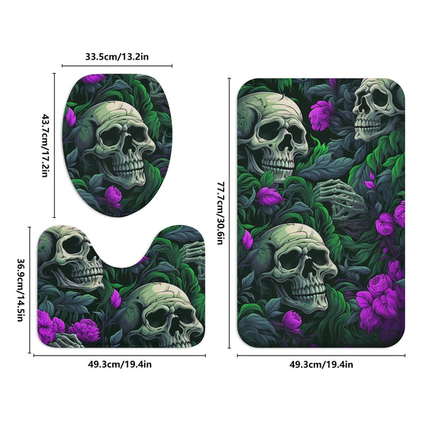 Skull Purple Flowers With Green Leaves Bath Room Toilet Set