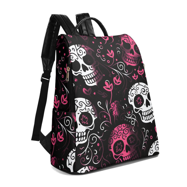 Pink & White Skulls Travel Anti-theft Backpack