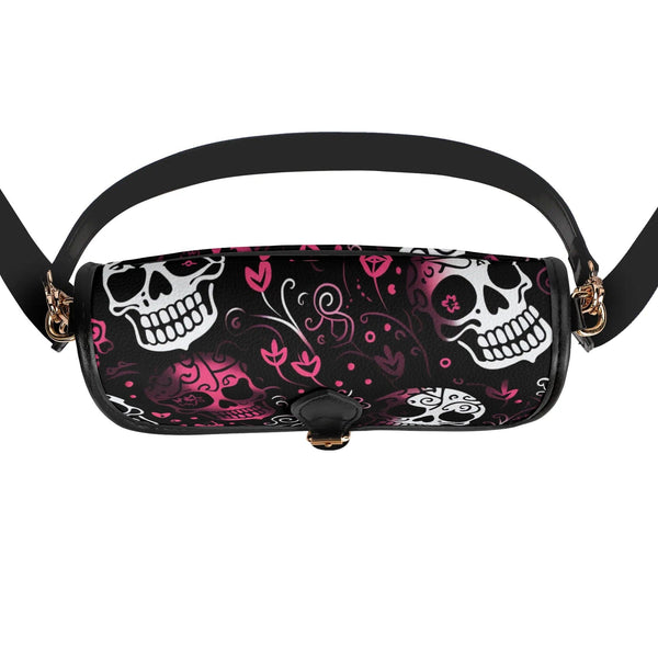 Womens Pink & White Skulls Chain Shoulder Handbag