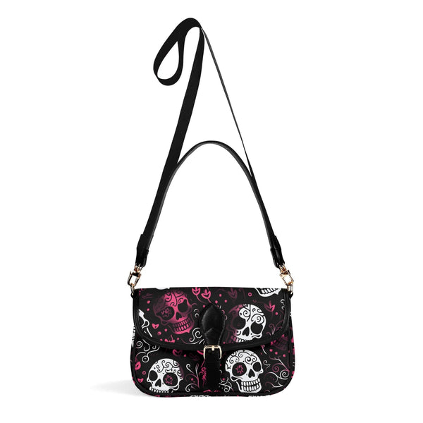 Womens Pink & White Skulls Chain Shoulder Handbag