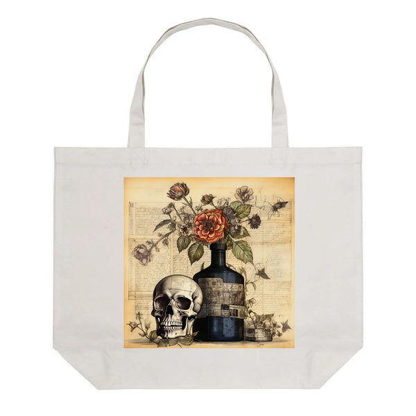 Vintage Skull Floral 100% Cotton Tote Bag