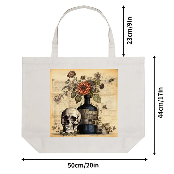 Vintage Skull Floral 100% Cotton Tote Bag