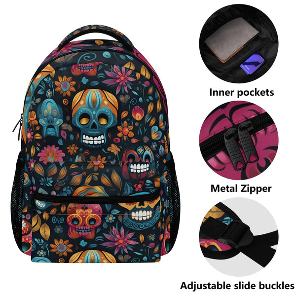 Floral Colorful Skulls Casual Style School Backpack