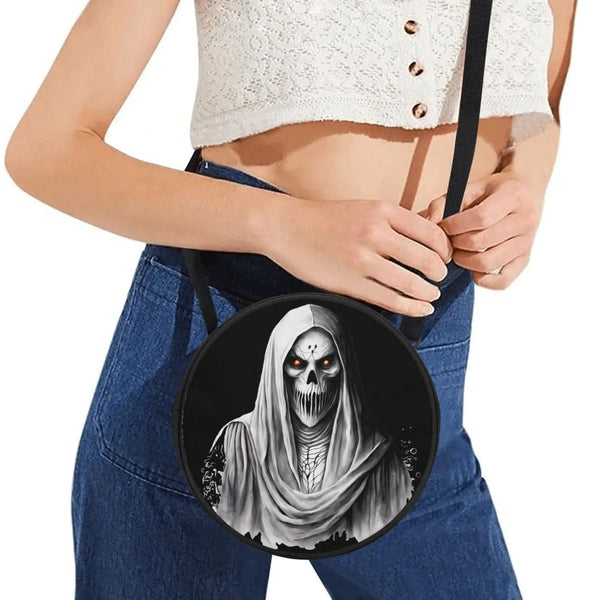 Grim Reaper With Red Eyes Round Satchel Bags