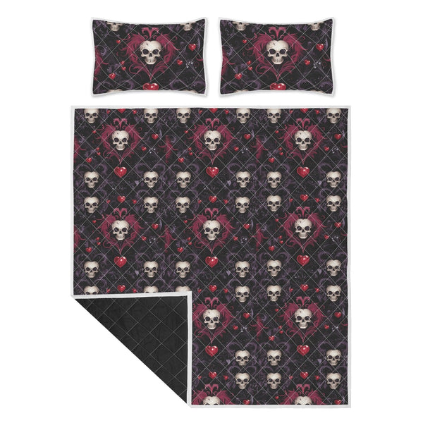 Gothic Dark Skulls Quilt Bedding Set 3 Sizes