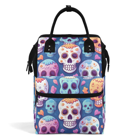 Colorful Skulls Large Capacity Diaper Backpack Bag