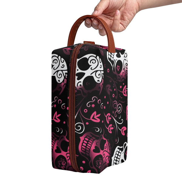 Pink White Skulls Travel Toilettrie Bag or Makeup Cosmetics Organizer