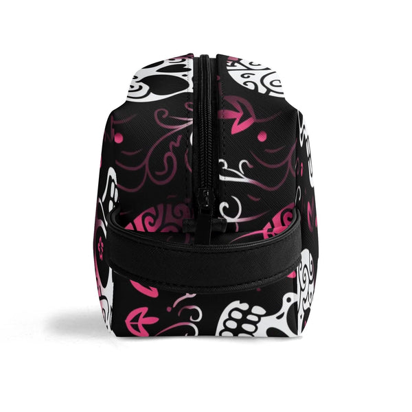 Pink White Skulls Travel Toilettrie Bag or Makeup Cosmetics Organizer