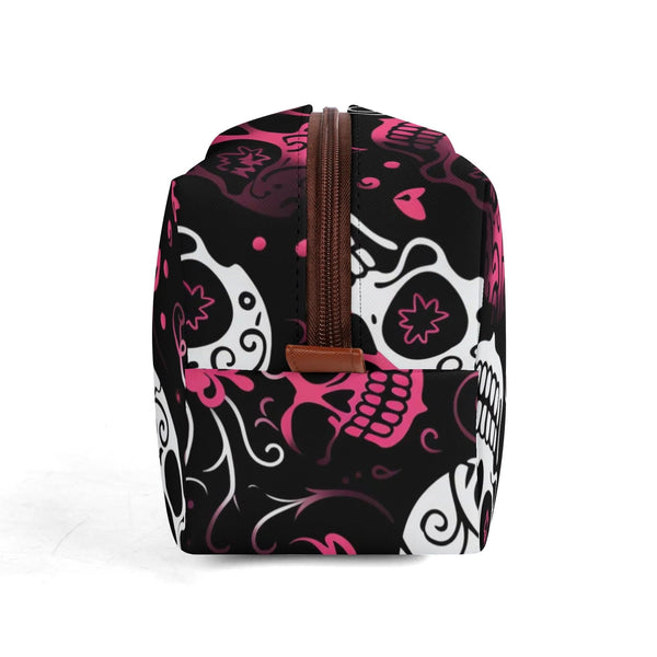 Pink White Skulls Travel Toilettrie Bag or Makeup Cosmetics Organizer