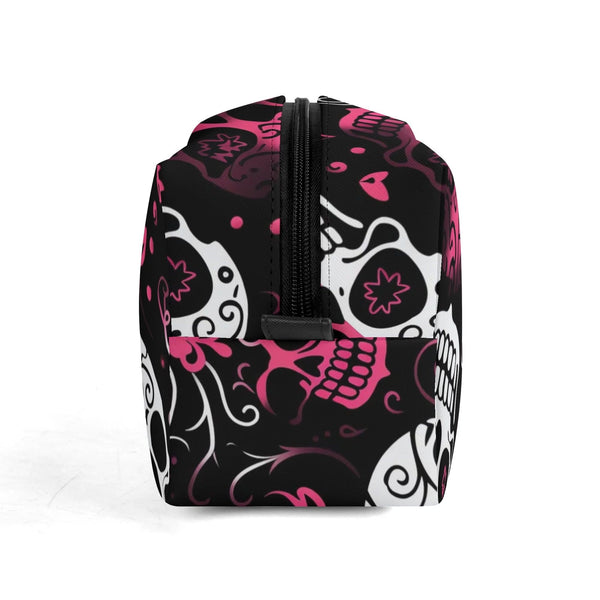 Pink White Skulls Travel Toilettrie Bag or Makeup Cosmetics Organizer