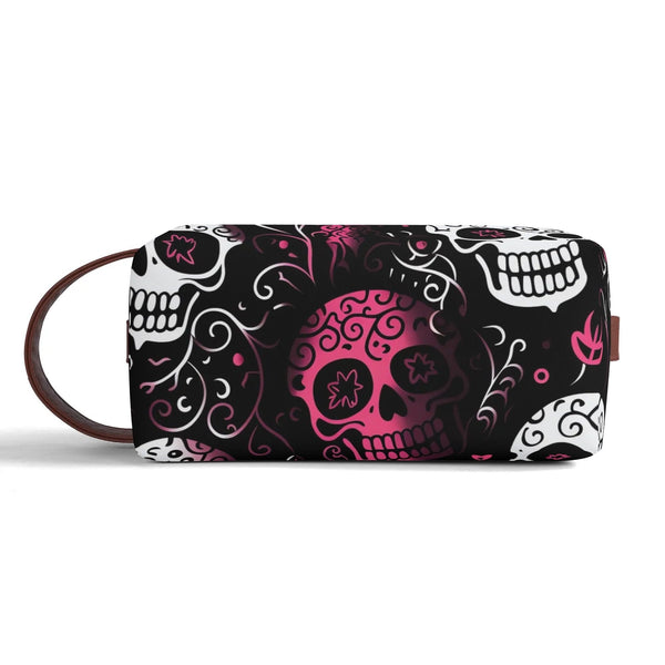 Pink White Skulls Travel Toilettrie Bag or Makeup Cosmetics Organizer