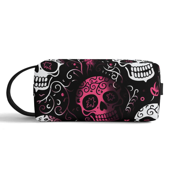 Pink White Skulls Travel Toilettrie Bag or Makeup Cosmetics Organizer