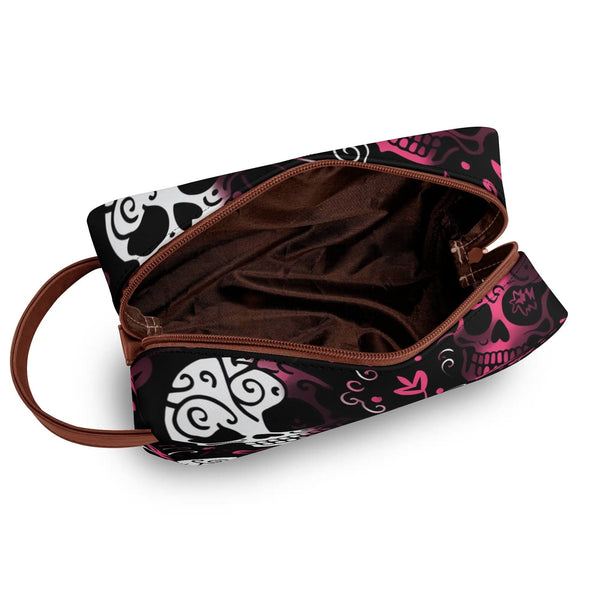 Pink White Skulls Travel Toilettrie Bag or Makeup Cosmetics Organizer