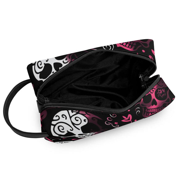 Pink White Skulls Travel Toilettrie Bag or Makeup Cosmetics Organizer