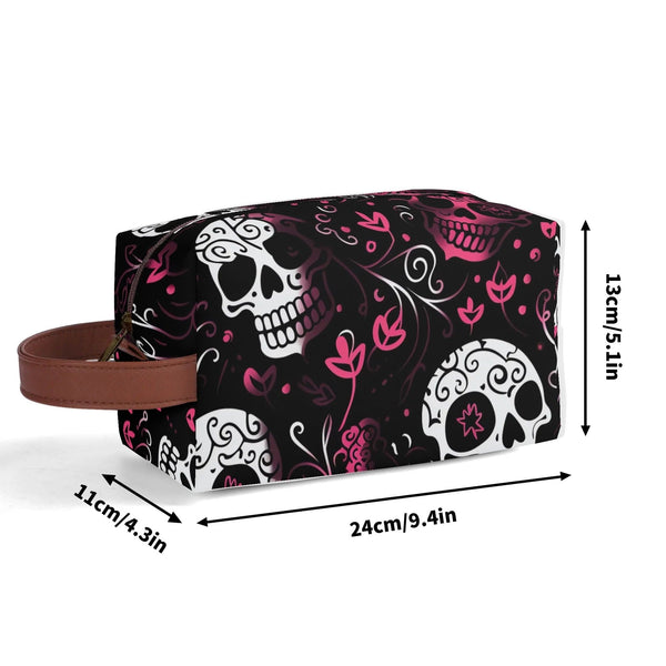 Pink White Skulls Travel Toilettrie Bag or Makeup Cosmetics Organizer