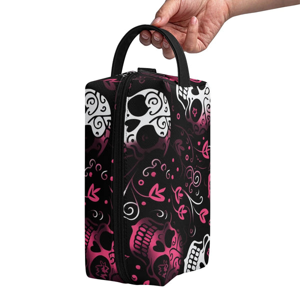 Pink White Skulls Travel Toilettrie Bag or Makeup Cosmetics Organizer