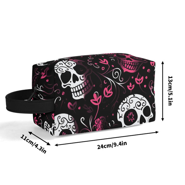 Pink White Skulls Travel Toilettrie Bag or Makeup Cosmetics Organizer