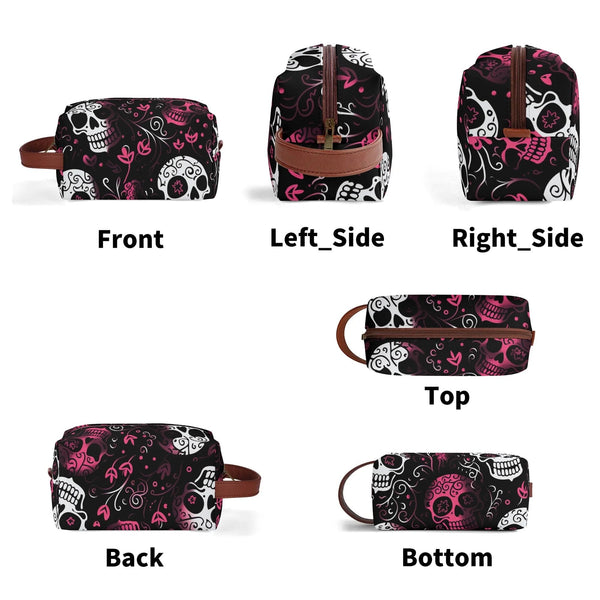 Pink White Skulls Travel Toilettrie Bag or Makeup Cosmetics Organizer