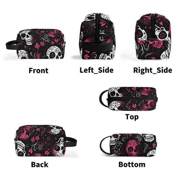 Pink White Skulls Travel Toilettrie Bag or Makeup Cosmetics Organizer