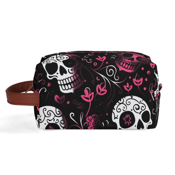 Pink White Skulls Travel Toilettrie Bag or Makeup Cosmetics Organizer