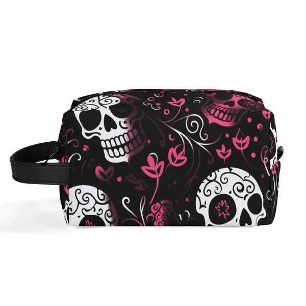 Pink White Skulls Travel Toilettrie Bag or Makeup Cosmetics Organizer