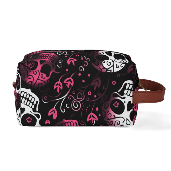 Pink White Skulls Travel Toilettrie Bag or Makeup Cosmetics Organizer