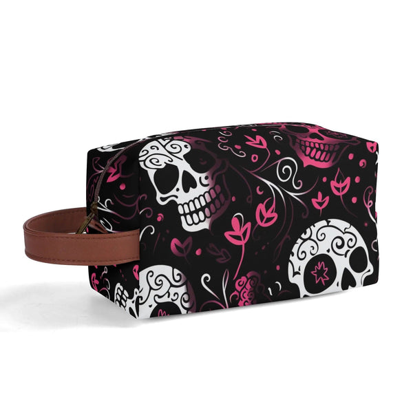 Pink White Skulls Travel Toilettrie Bag or Makeup Cosmetics Organizer