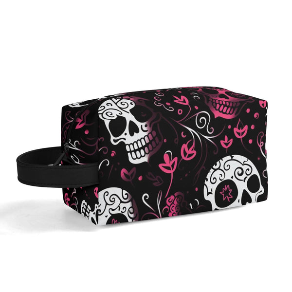 Pink White Skulls Travel Toilettrie Bag or Makeup Cosmetics Organizer