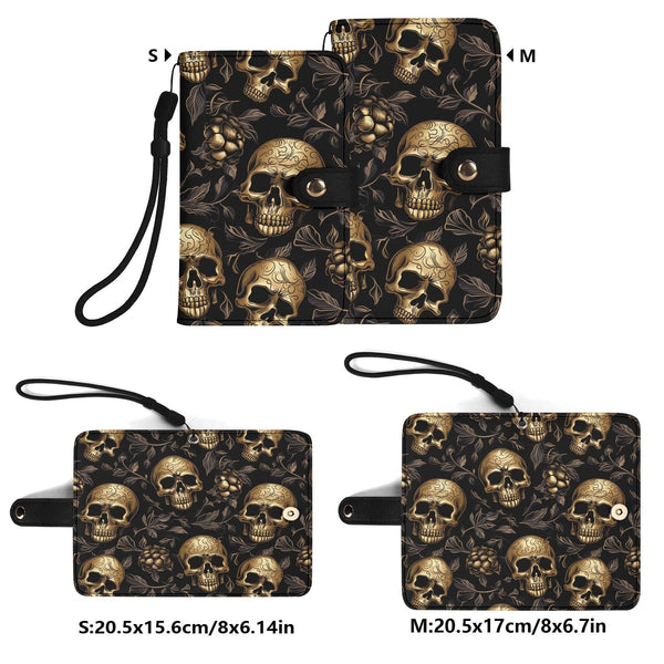 Get The Stylish Gold Skulls Black Phone Flip Case Cover For Your Mobile Phone Now!