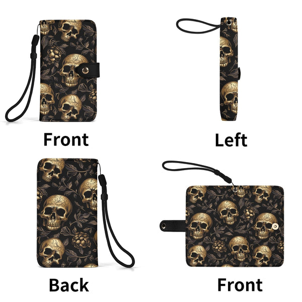 Get The Stylish Gold Skulls Black Phone Flip Case Cover For Your Mobile Phone Now!