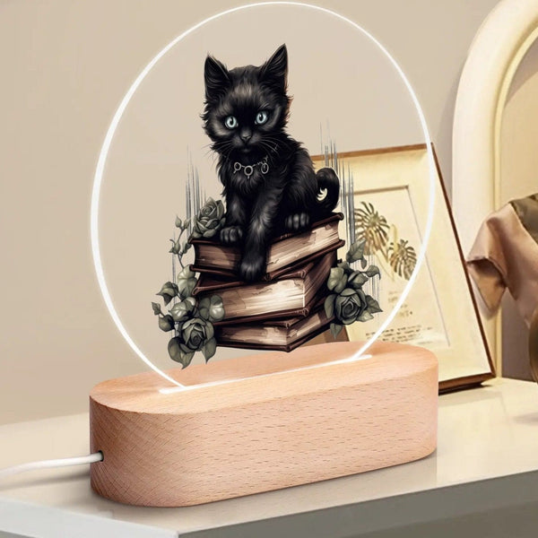 Gothic Cat Acrylic Night Light - USB Charging, Clear Design & Wide Application