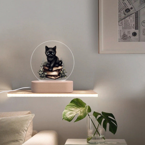 Gothic Cat Acrylic Night Light - USB Charging, Clear Design & Wide Application