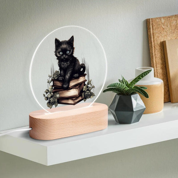 Gothic Cat Acrylic Night Light - USB Charging, Clear Design & Wide Application