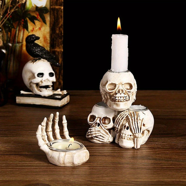 4 Pack, Skull Candle Holder Gothic Skeleton Skull Decor