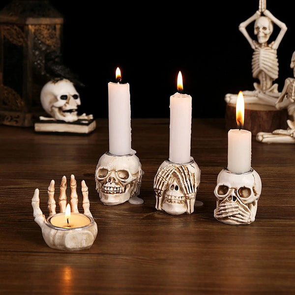 4 Pack, Skull Candle Holder Gothic Skeleton Skull Decor