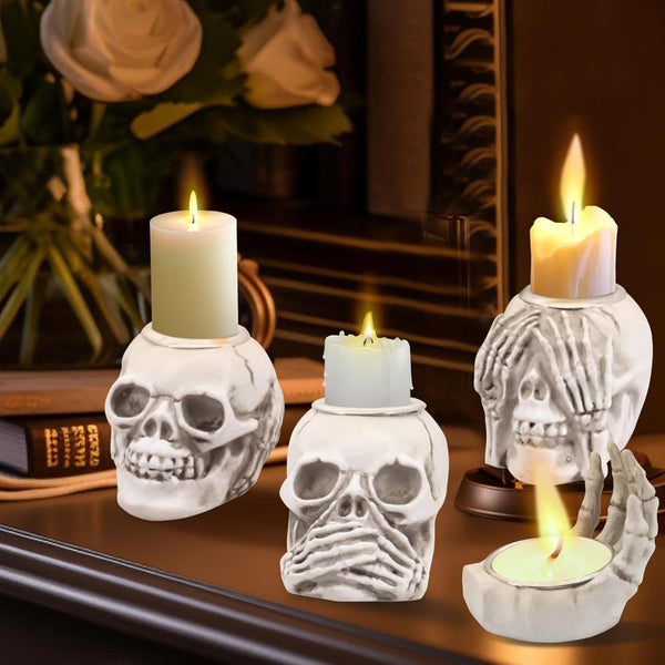 4 Pack, Skull Candle Holder Gothic Skeleton Skull Decor