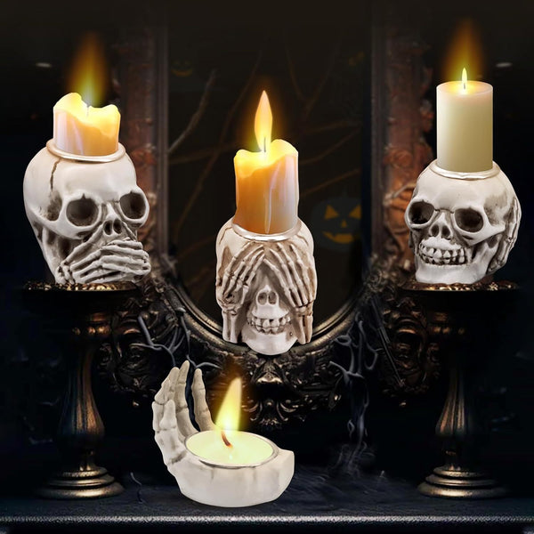 4 Pack, Skull Candle Holder Gothic Skeleton Skull Decor