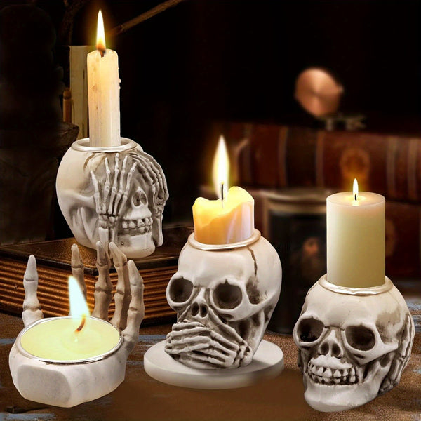 4 Pack, Skull Candle Holder Gothic Skeleton Skull Decor