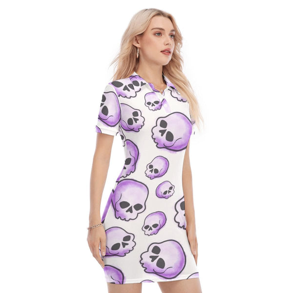 Women's Purple Skulls Polo Collar Dress