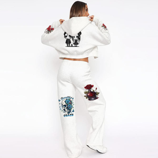 Women’s Skull Goth Design 2 Piece Tracksuit With Fleece