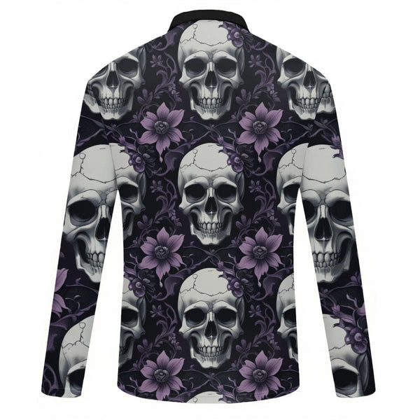 Women's Purple Floral Skulls Quarter Zip Long Sleeve Sport Top