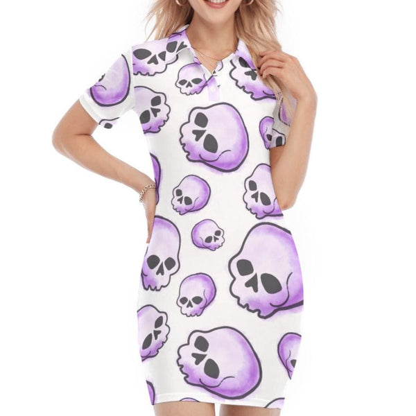 Women's Purple Skulls Polo Collar Dress