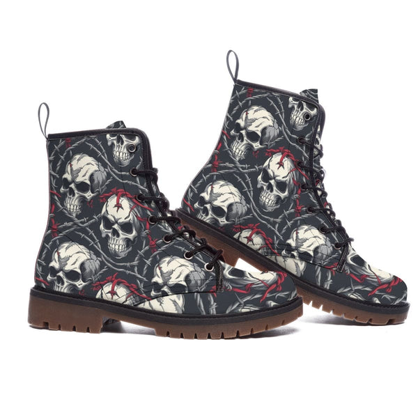 Men's Skulls With Red Barbwire Martin Short Boots