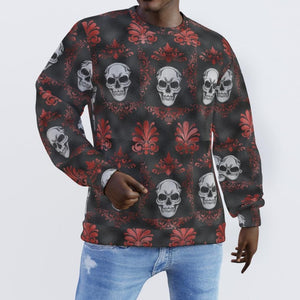 Men's Red Pattern With Skulls Long Sleeve Sweater