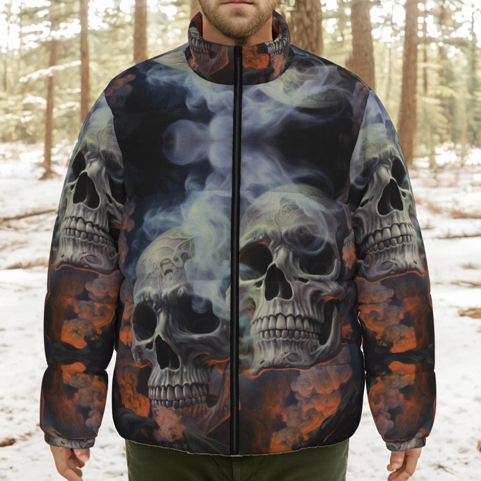 Men's Smoking Skulls Stand-up Collar Down Jacket