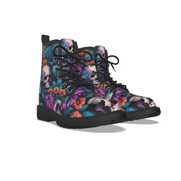 Women's Colorful Skull Martin Short Boots With Black Bottom