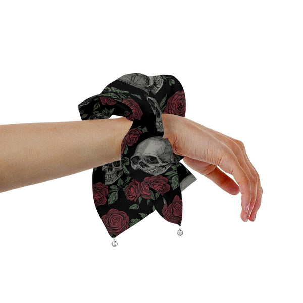 Skulls With Red Roses Satin Pearl Hair Tie