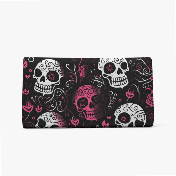 Pink Skulls With Pink Flowers Foldable Wallet