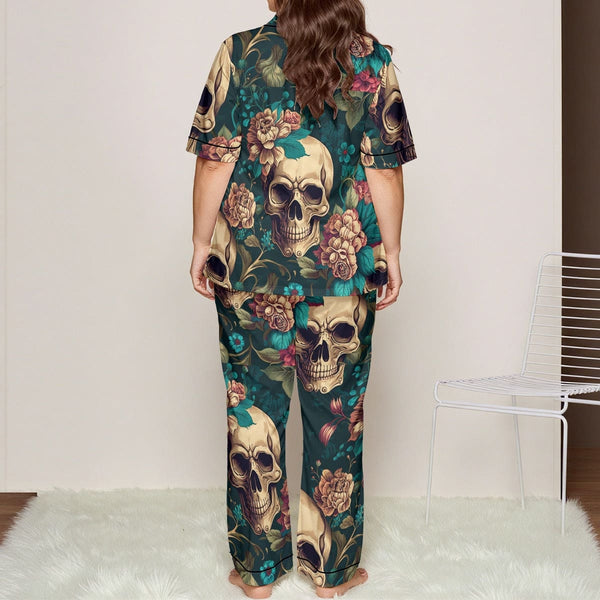 Women's Skulls Tropical Top And Pants Pajamas Set