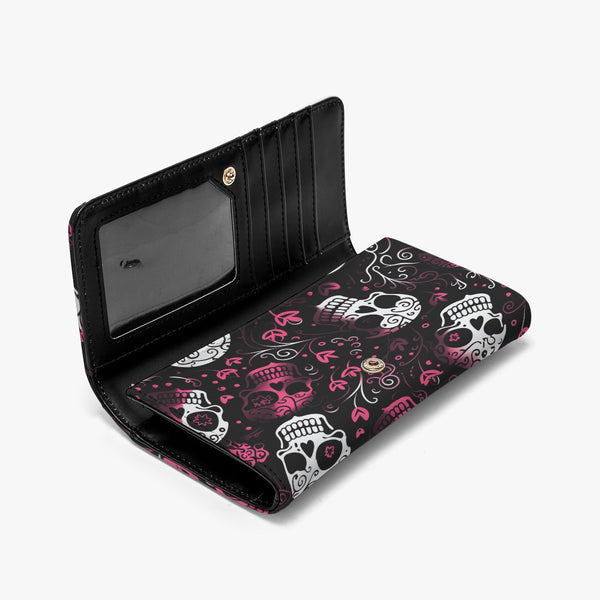 Pink Skulls With Pink Flowers Foldable Wallet